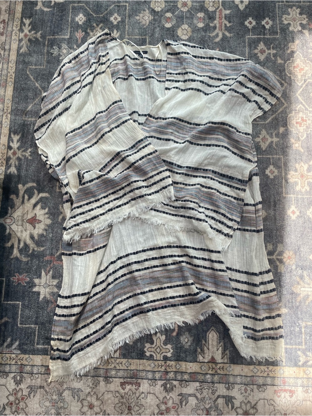 American Eagle Outfitters Cream & Navy Striped Lightweight Cover-Up